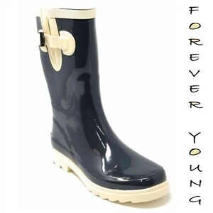 Women Mid Calf Rain Boots, #6048, Grey Beige